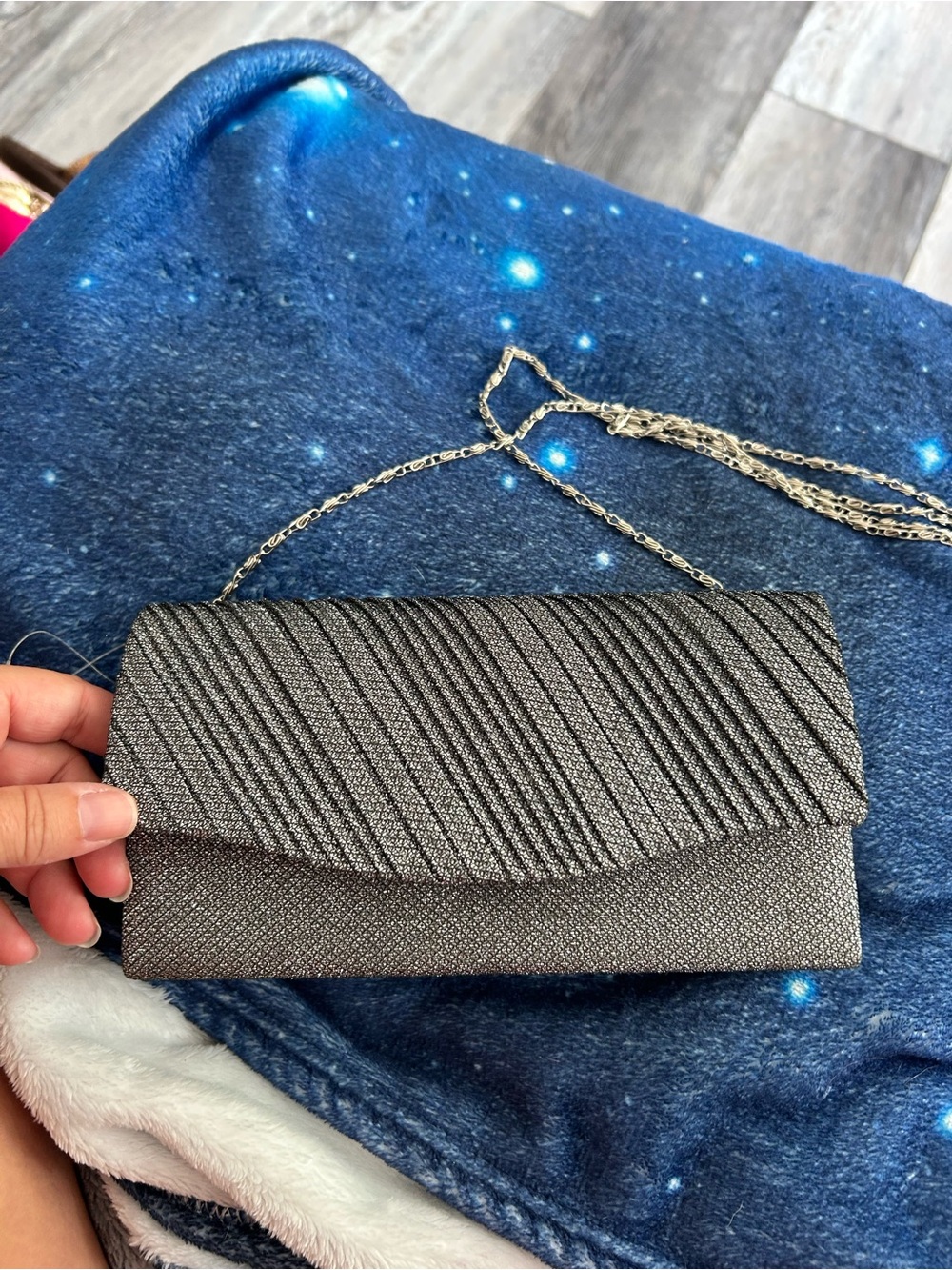 4/$100 Laura Elegant Black Evening Clutch with Chain Strap